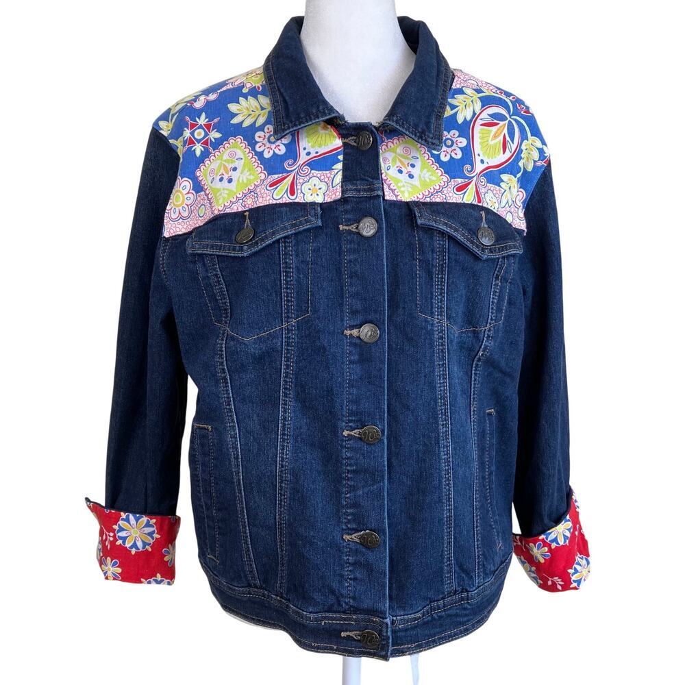 Westport 1962 Sz L Boho Patchwork Denim Jacket Button-up Retro Americana Western